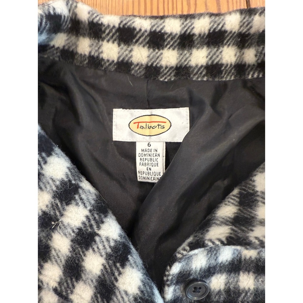 Talbots Black White Buffalo Plaid Gingham Preppy Career Wool Blend Jacket 6 - Picture 3 of 6